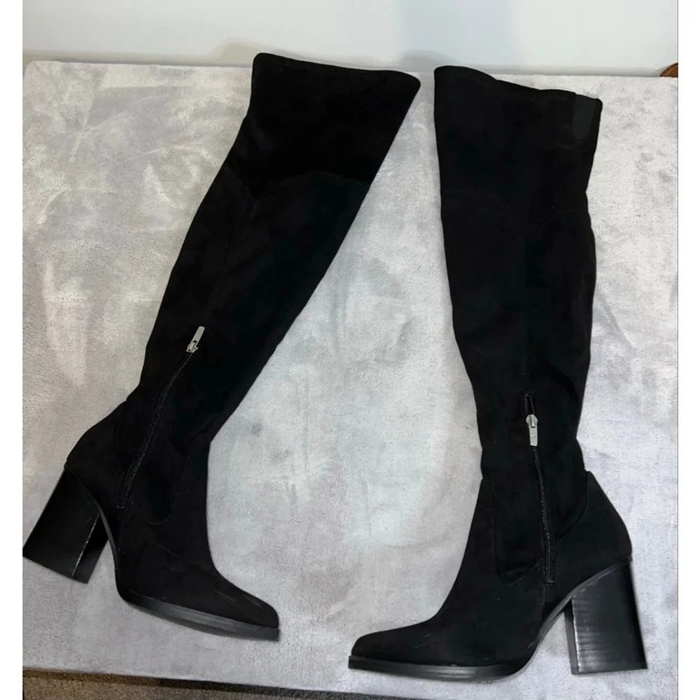 Women's Marc Fisher Black Faux Suede Over the Knee Boots Size 8